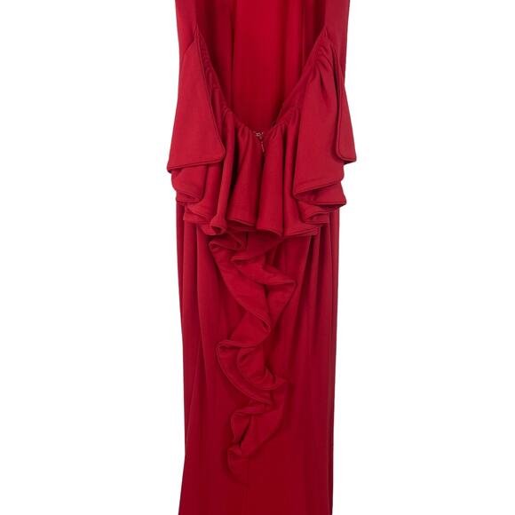 Jovani Style 21899 Fitted Jersey Halter Neck Ruffle Open Back Gown Red 2 ASIS - Picture 8 of 13